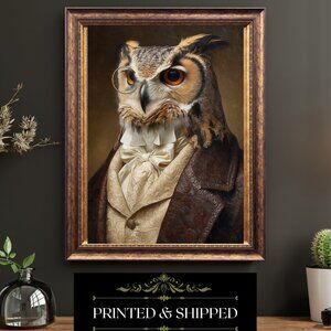 Victorian Owl Gentleman Portrait Vintage Bird Art Anthropomorphic Print